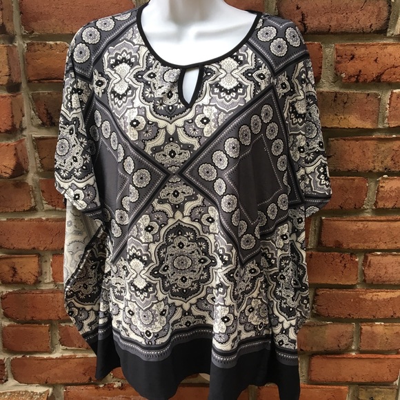 Faith and joy Black Gray Handkerchief Blouse Large